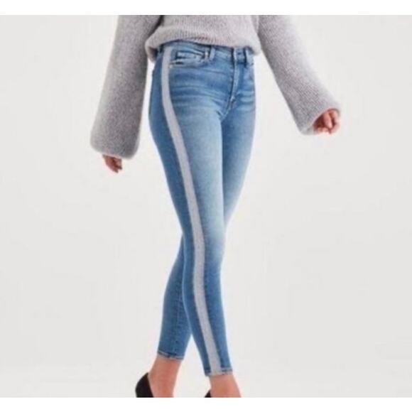 7 For All Mankind Denim - 7 for all Mankind the High Waist Super Skinny Jean Silver Glitter Stripe size 24